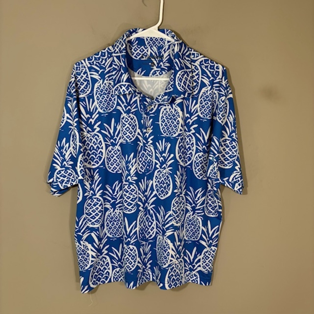 Chubbies Shirt Mens XL Blue Pineapple Hawaiian Short Sleeve Button Up Stretch